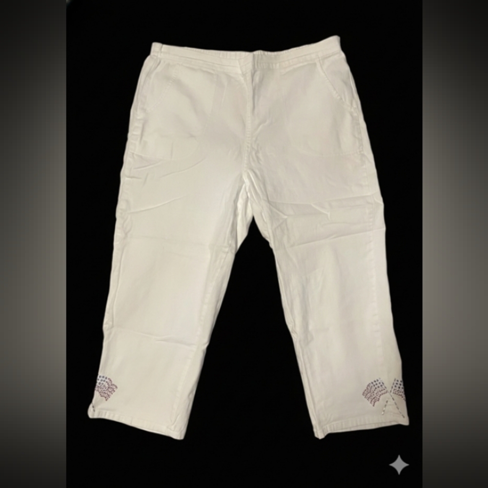 Quacker Factory woman's Cream Chinos with Embroidery